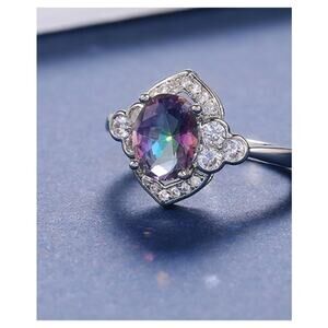 Rainbow ring - Silver - CZs - Size  10.